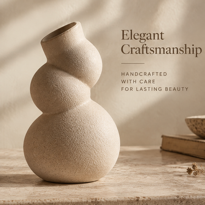 Cream textured ceramic bubble vase with offset rounded forms and an angled opening, shown in full view