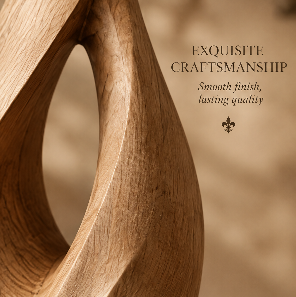 Close-up of natural wood grain along the curved edge of the vase's open center