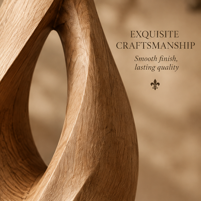 Close-up of natural wood grain along the curved edge of the vase's open center