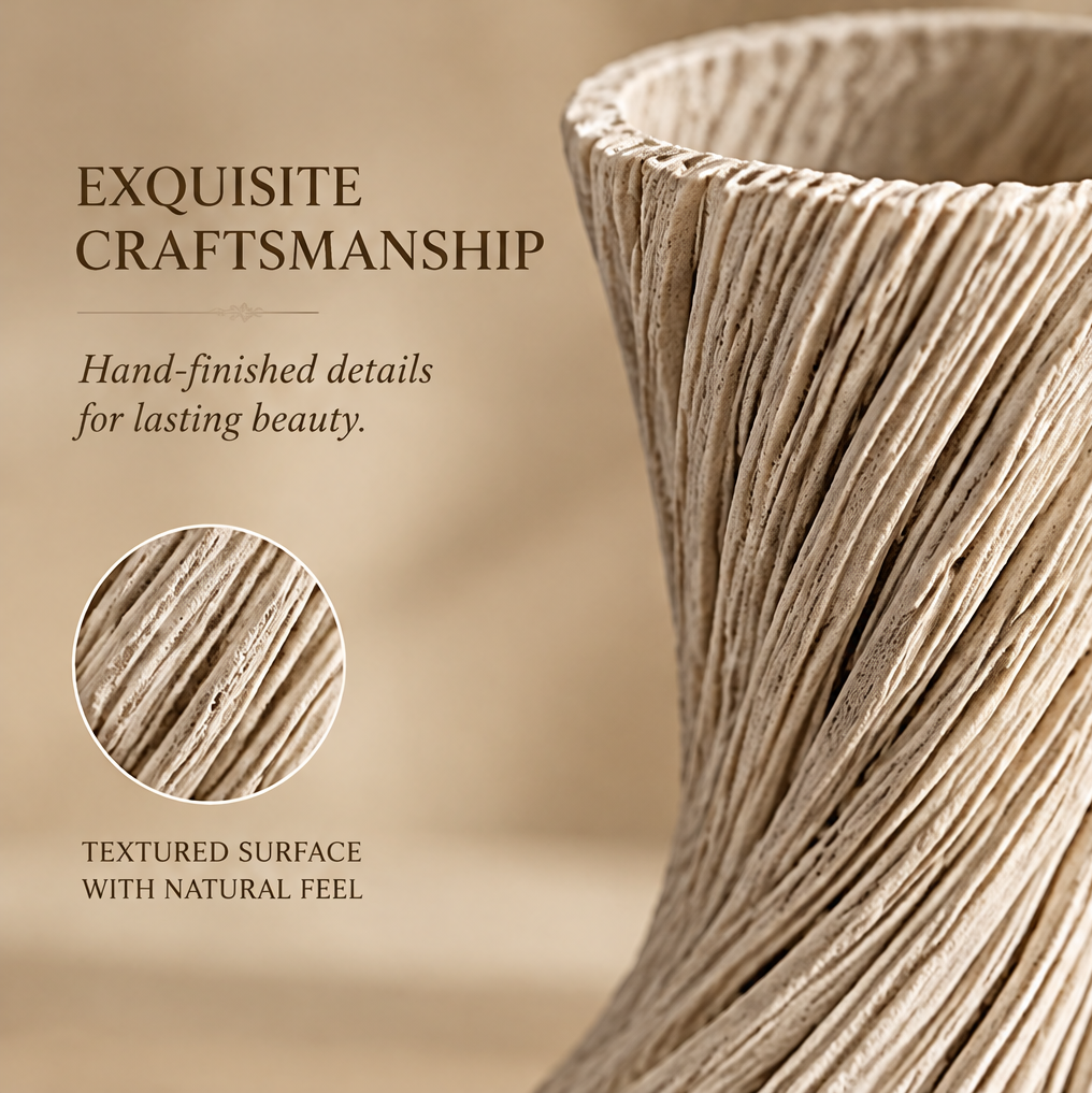 Close-up of the vase's flared rim showing hand-finished textured ridges and subtle dark accents
