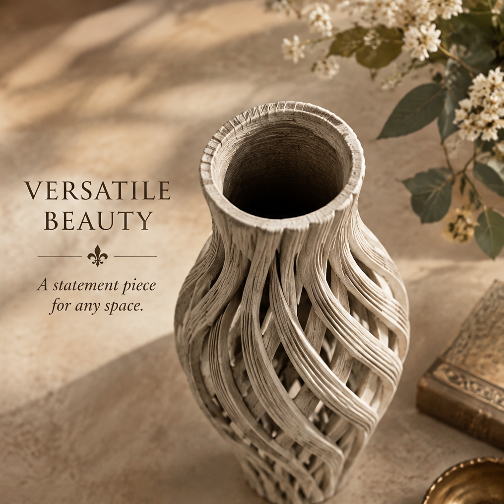 Top view of the openwork ceramic vase showing its round opening and refined rim