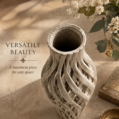 Top view of the openwork ceramic vase showing its round opening and refined rim