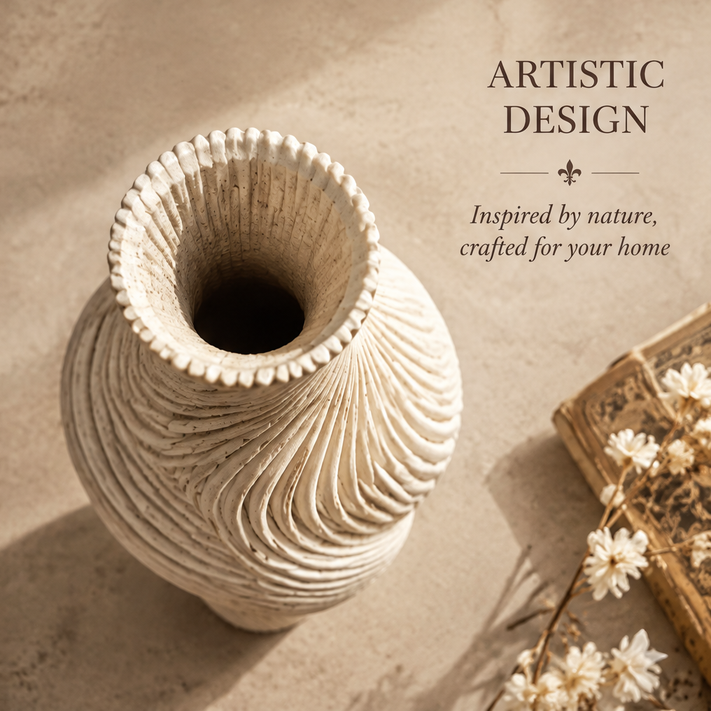 Top view of the ribbed twist vase showing its round opening and flared ridged rim