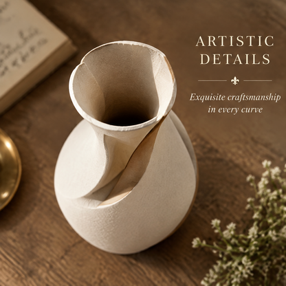 Top view of the sculptural twist vase showing its open mouth and overlapping curved design