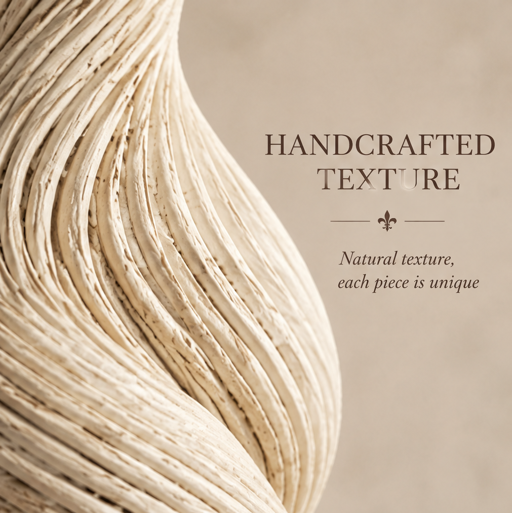 Close-up of the vase's handcrafted texture and layered twisting ribs